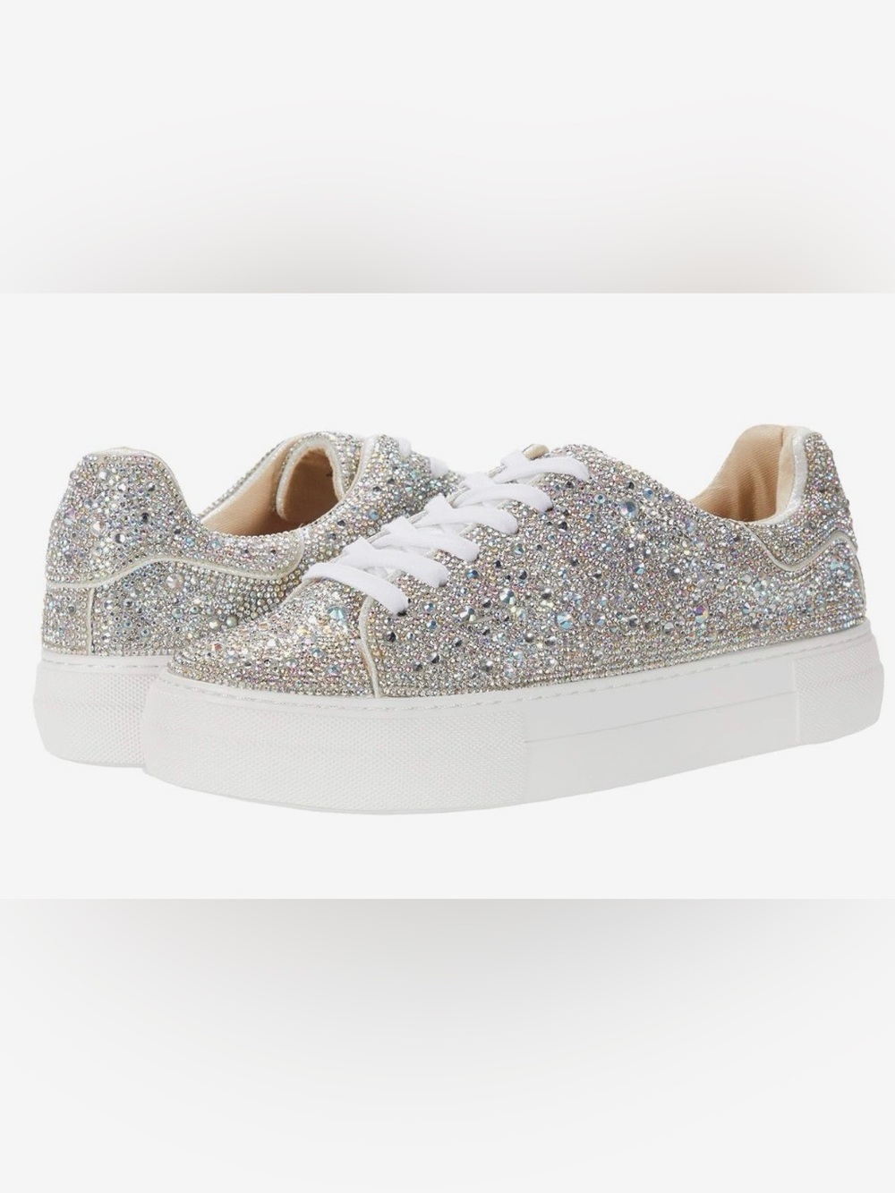 Betsey Johnson Sidny rhinestone silver platform sneakers size 6.5